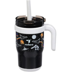 REDUCE 14 Oz Coldee Kids Tumbler with Lid and Straw - Coldee Insulated Travel Mug - Spill-Proof, Sweatproof Stainless Steel, BPA-Free - Includes Handle, Reusable Silicone Straw - Galaxy 