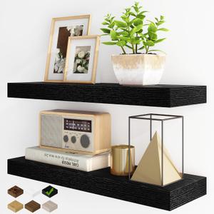 Fun Memories Floating Shelves for Wall, 24Inch Floating Shelves Set of 2, Hanging Shelf with Invisible Brackets, Wood Shelves for Living Room, Bedroom, Black