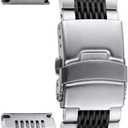 BINLUN Stainless Steel Watch Band, Quick Release Metal Watch Strap Silver Replacement with Double-Lock Deployment Clasp Watch Bracelet for Men Women Silver Black 22mm