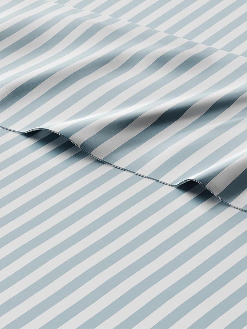 Kids Green Pinstripes Queen 4 Piece Sheet Set - Boys, Girls, Teens, Toddler - Easy Fit Deep Pockets - Breathable, Hotel Quality Sheets - Machine Washable - Wrinkle Free - Cute, Cozy, Soft - CGK Linens
