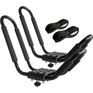 Kayak Roof Rack, 1 Pair J-Bar Roof Rack with 2 Ropes. Heavy Duty Kayak Roof Carrier for Your Canoe SUV and Trucks