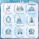 9pcs Frozen Themed Wooden Happy Birthday Signs Centerpieces for Girls' Birthday Party Table Decorations (Blue and White)