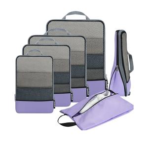 BAGAIL 4 Set/6 Set/8 Set Compression Packing Cubes Travel Accessories Expandable Packing Organizers (Half Mesh, 6-Lavender)
