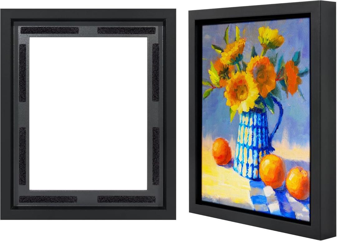 Americanflat 8x10 Canvas Floating Frame with Adhesive Strips Included - Vertical and Horizontal Floating Frame for Artwork - Canvas Frames for Wall Display - Black