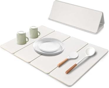 Large Stone Dish Drying Mat for Kitchen Counter, 24"×16" Dish Drying Mat, Fast Water-Absorbing, Diatomaceous Earth Non-Slip Stone Mat, Multi-Purpose Foldable for Match Any Countertop