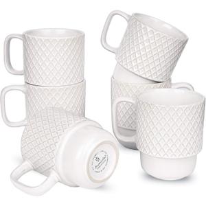 Bosmarlin Large Ceramic Stackable Coffee Mugs Set of 6, 17 Oz, Dishwasher and Microwave Safe (White, 17 Oz)