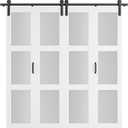 SMARTSTANDARD 80in x 84in Bifold Barn Door, Frosted Glass Barn Door with Hardware Kit Included, Pre-Drilled Holes Easy Assembly -Solid Barn Doors Slab Covered with Water-Proof PVC Surface, White