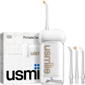 usmile C10 Portable Water Flosser  Travel-Friendly, 95-Day Battery, 4 Modes, 360 Nozzle, 180ml Tank, IPX7 Waterproof, Dentist-Recommended for Braces, Implants & Sensitive Gums (White)