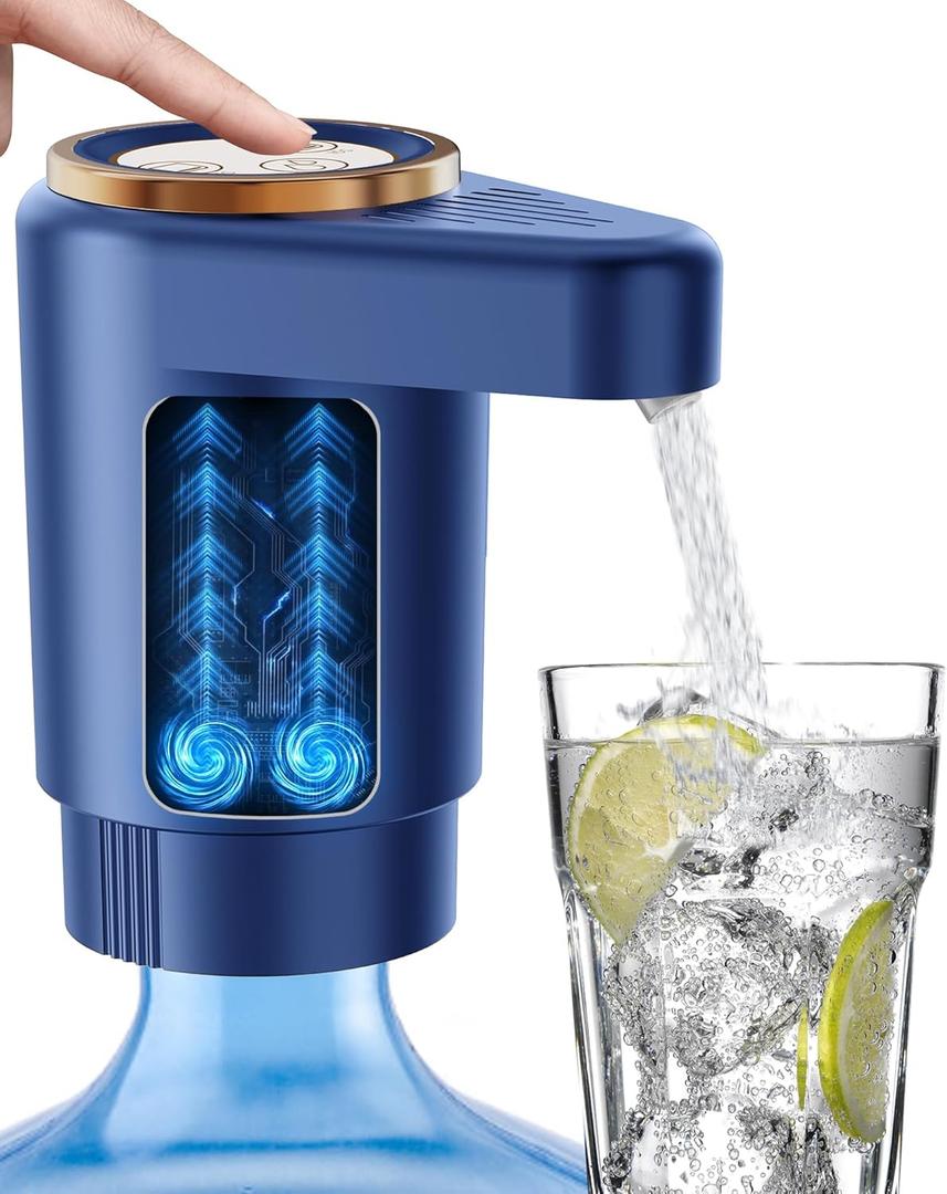 Water Jug Pump for 5 Gallon Bottle Portable Electric USB-C Charging Dispenser, Dual Powerful Motors, Fast Flow, Fits 2-5 Gallon Jugs Ideal for Home, Office, Camping, RV, Dark Blue