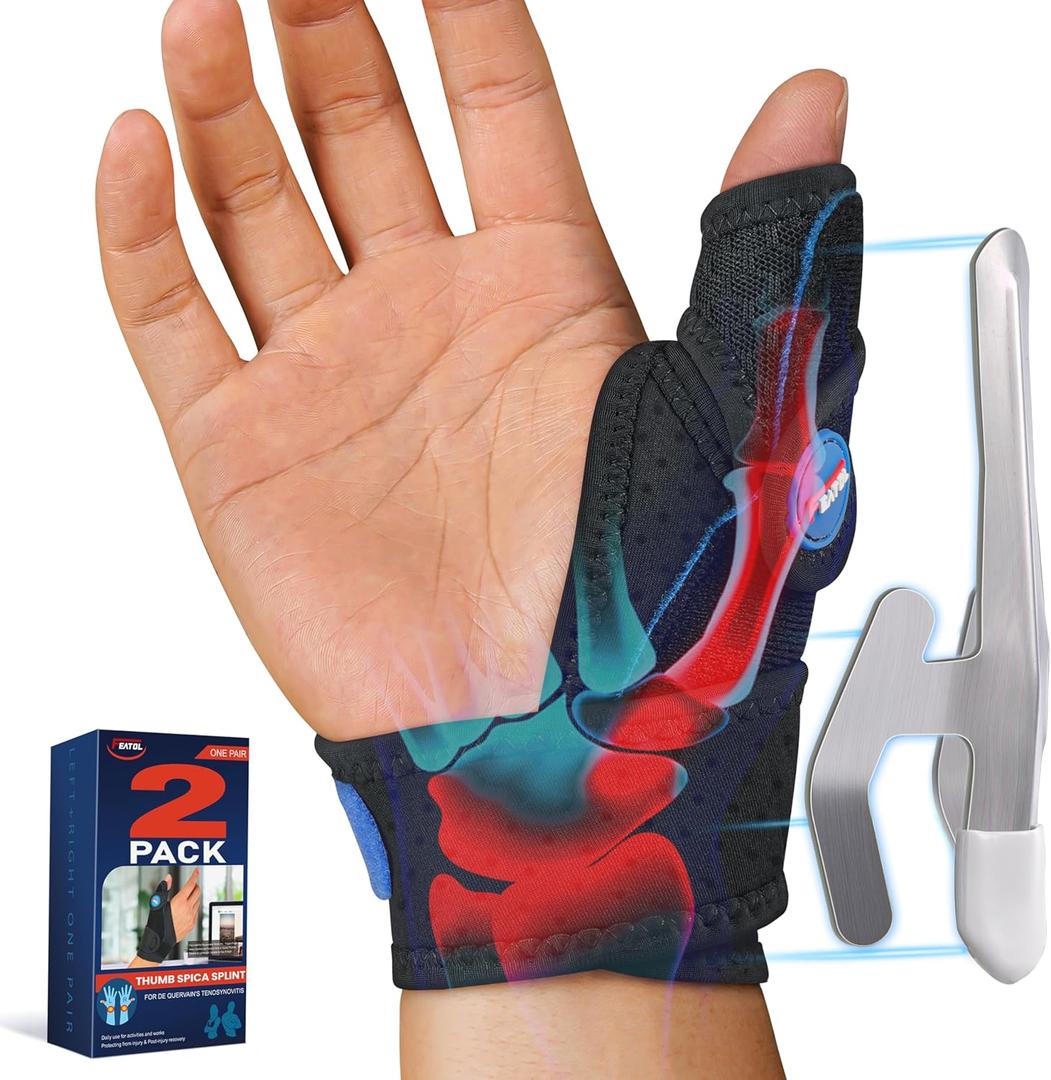 FEATOL 2 Pack Thumb Brace for De Quervains Tenosynovitis, Thumb Splint for CMC Joint Support, Arthritis, Trigger Finger, Sprains, Left & Right, Small