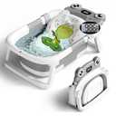 Baby Bathtub, Collapsible Newborn Bathtub for Infant to Toddler 0-24 Months with Soft Cushion and Thermometer,Portable Travel Newborn Tub with No-Slip Feet, Baby Shower Gifts,Grey