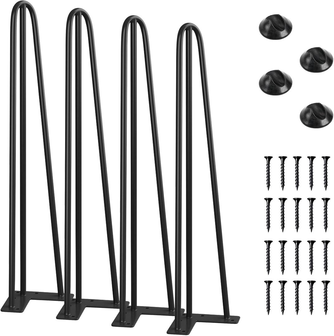 SMARTSTANDARD 22 Inch Hairpin Table Legs, 3 Steel Rods (Black, 4PCS)