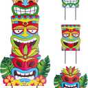hogardeck Luau Party Decorations, Metal 3 Stacked Tiki Decorative Garden Stakes for Luau Outdoor, Hawaiian Party Decorations Tiki Yard Signs for Tropical Outdoor Garden Lawn