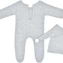 Vemonllas Newborn Photography Props Boy Girl Newborn Baby Photoshoot Outfits Footed Romper Sleepy Cap Infant Photo Posing Set