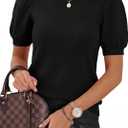 PRETTYGARDEN Women's Sweaters Spring 2026 Summer Puff Short Sleeve Sweater Trendy Cute Knit Work Blouses Business Casual Tops (Black, L)