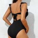 Charmo Ruffle Maternity Bathing Suits for Women Ribbed Tie Knot Maternity Swimsuit Cutout Ruched Pregnancy Swimwear (Black, S)