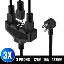 Outdoor Extension Cord 6 Ft with 3 Outlets, 14/3 SJTW 3 Prong Grounded Power Cord, 14 Gauge 14AWG Heavy Duty Power Cable, ETL Listed, 15 Amp 125 V 1875 W-Multiple Outlets for Indoor/Outdoor-Black
