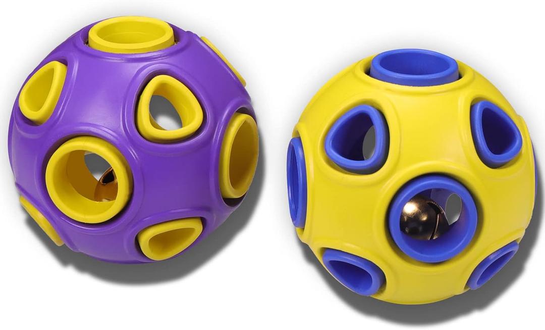 SCHITEC Dog Balls with Bell Sound, [2 Pack] Rubber Bouncy Fetch Ball for Medium Large Dogs, 3 Interactive Pet Chew Toys