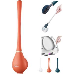 Modern Flexible Silicone Toilet Caspa for Home 2025 Silicone Toilet Wand Bowl Brush and Holder Cleaning Set Wall Mounted Rubber Bathroom Toilet Scrubber Bowl Cleaner Brushes with Dispenser (Orange)