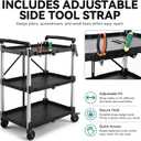 YITAHOME 3-Tier Large Folding Utility Cart w/Wheels(2 Brakes), 300lbs