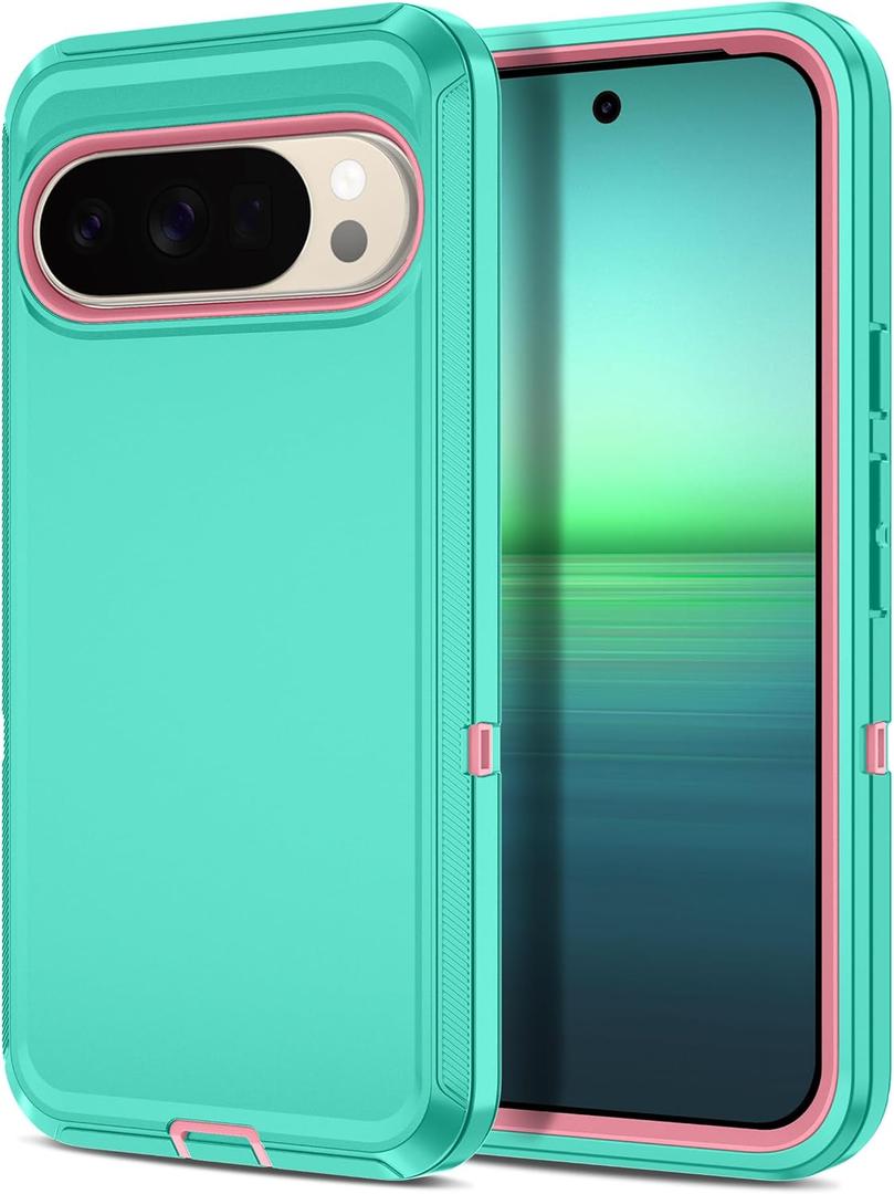 I-HONVA for Google Pixel 10 Pro XL Case Shockproof Dust/Drop Proof 3-Layer Full Body Protection [Without Screen Protector] Rugged Heavy Duty Cover Case for Google Pixel 10 Pro XL,Teal/Pink