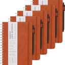Spiral Notebooks Journal for Women Men 5 Pack Bulk Leather Hardcover with Pen Holder A5 160 Pages 100 GSM Thick Paper for Work School (Brown)