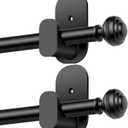 KAMANINA No Drill Curtain Rods for Windows 32 to 58 Inches, 5/8 Inch Renter Friendly Curain Rod 2 Pack Adjustable Drapery Rod with 3M Adhesive Brackets without Drilling, Black