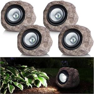 Solar Garden Rock Lights Outdoor - IP65 LED Waterproof Solar Spotlight, Solar Powered Landscape Lights Decorative Garden Stone Light for Pathway, Walkway, Yard, Patio (4 Pack)