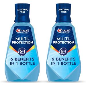Crest Mouthwash Pro Health Multi-Protection, 1L, 2 Pack, 6-in-1 Benefits, Alcohol Free, Enamel Repair, Breath Freshener, Anti Cavity, Fluoride mouthwash, Bad Breath Treatment for Adults, Contains CPC