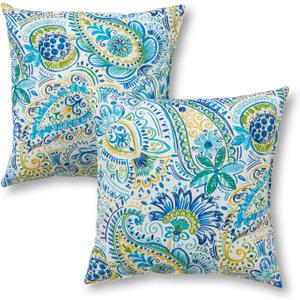 Greendale Home Fashions Outdoor 17-inch Square Decorative Throw Pillow, 2-Pack, Paisley 2 Count