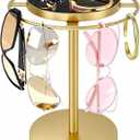 LSK Metal Sunglasses Organizer, Glasses Holder Stand with Storgae Tray, Eyeglasses Holder with Anti-Slip Pads for Tabletop, Desk, Dresser, Gold