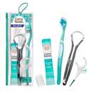 GuruNanda Travel-Friendly Oral Care Kit- 1 Butter on Gums Toothbrush, 1 Tongue Scraper, 4 Dual-Action Floss Picks, 1 Coconut & Mint Oil Pulling Sachet (Teal)