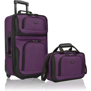 U.S. Traveler Rio Lightweight Softside Rolling Carry-on Suitcase, 2-Wheel Set, Purple, 21"/14"
