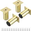 Sumnacon 4PCS Aluminium Alloy Furniture Legs - Round Adjustable Sofa Legs Furniture Cabinet Legs, 3 Inch Funiture Feet for Cabinet Desk Table Chair Sofa Bed, Gold, 3 Inch Height