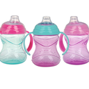 Nuby ClikIt Grip N' Sip Soft Spout NoSpill Training Sippy Cup with Handles  (3Pack) 10 oz  4+ Months  Aqua/Purple/Pink