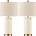 KDG 23.4" White PU Leather Table Lamps for Living Room Set of 2, 3 Level Brightness LED Modern Home Decor Fabric Lampshade Desk Lamp Lighitng for Bedroom, Bedside, Farmhouse, Nightstand, Night Light