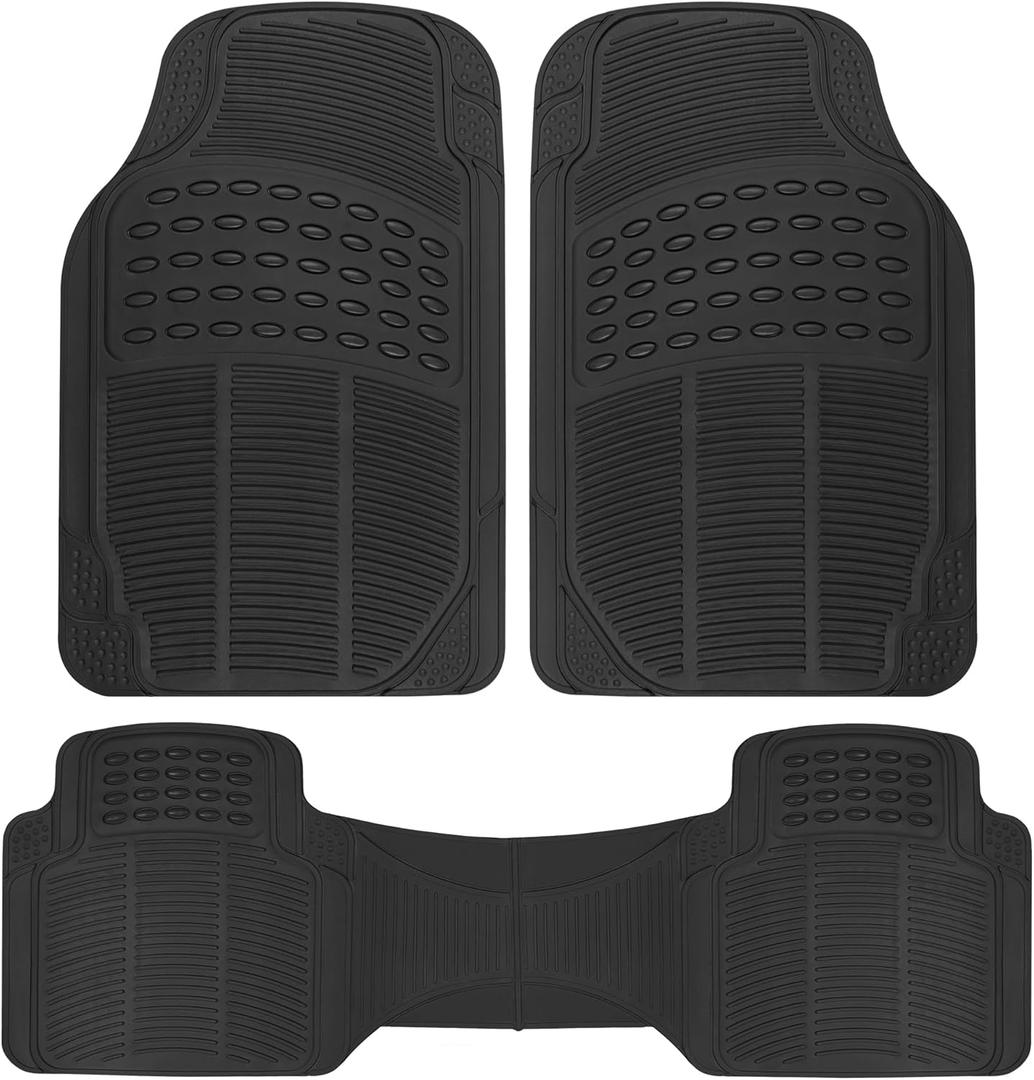 BDK ProLiner Car Floor Mats for Cars Trucks SUV, 3-Piece All-Weather Heavy Duty Rubber Liners with Universal Trimmable Fit, Durable Waterproof Vehicle Auto Floor Mats with Capture Ridges Black