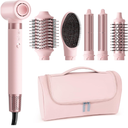 MESCOMB 6 in 1 Hot Air Styler Wrap, Professional Hair Styler with Thermal Round Brush for Blowouts, Fast Drying for Blow Dry, Curling, Volumizing, Straightening, Salon Results in Minutes (Light Pink)