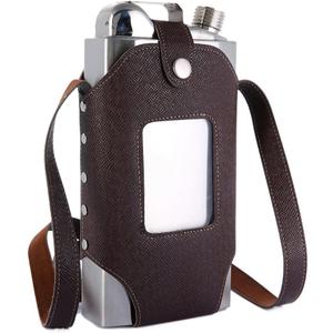 35 oz Large Capacity Whiskey Flask with Removable Transparent Holster - Stainless Steel and Leak Proof (Silver)