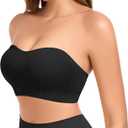 Strapless Bras for Women Non-Slip Padded Bandeau Bra Wireless Tube Top Bra Including Clear Straps (Large, Black)