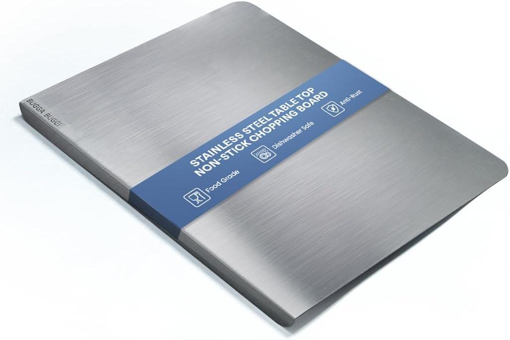 Stainless Steel Cutting Board for Kitchen - Food-Grade 304 - Suitable for Meat, Fruits, Veggies, & Bread- Large-sized Chopping Boards countertop 16 x 12 inches