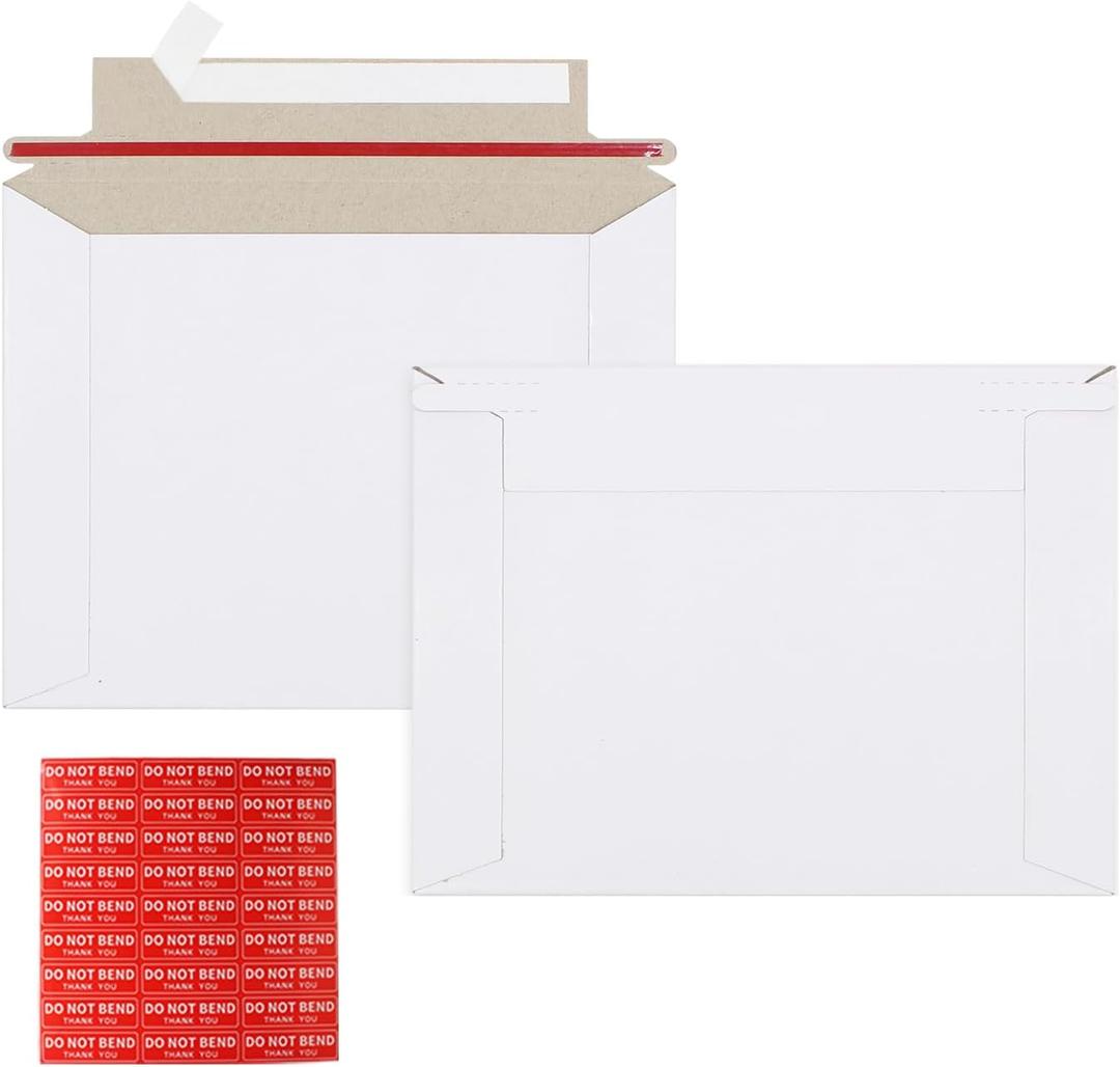 zmybcpack 100 Pack 6.5x4.5 inch Rigid Mailer Self Seal Photo Document Mailers, Stay Flat White Cardboard Shipping Envelopes White Photography Mailers for CD, Photos, Document