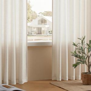 DaysU Ivory Linen Curtains - 96 Inch Length, 2 Panel Sets for Living Room & Bedroom/Farmhouse, Semi Sheer Pleated, Rod Pocket, Light Filtering Privacy Added (54"W x 96"L (Pack of 2))