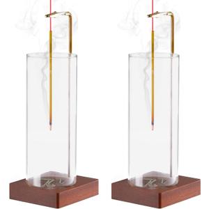 2 Pack Incense Holder for Sticks, Insence-Stick Holder Ash Catcher with Removable Glass [Anti-Ash Flying], Mess-Free Incense Burner, Perfect for Meditation Yoga Relaxation, Home Decor (Upside Down Brown)