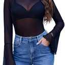 Avidlove Mesh Tops for Women Long Bell Sleeve Blouses Sexy Going Out Shirt Sheer Winter Outfits 2025 Size L