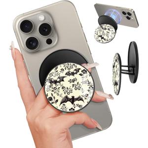 Kidcube Magnetic Phone Grip Compatible with Magsafe - Cell Phone Grip Stand Magnetic Ring Holder Finger Kickstand for iPhone 17 16 15 14 13 12 Series Magnet Removable Accessories Cute Bat Flower