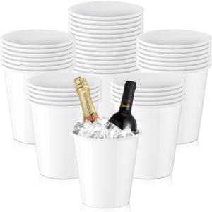 Layhit 48 Pcs Plastic Ice Buckets for Parties 3 Liters Wine Bucket Portable Ice Holder Disposable Wine Cooler for Party Wedding Party Beverages Champagne Soda and Beer (White)