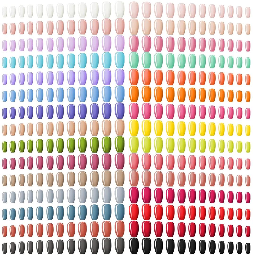 Maitys 720 Pieces 30 Sets Medium Square Fake Nails Solid Color Press on Nails Glossy Artificial Coffin Fingernail for Women Girls Ballet Dancer Accessories(Sweet Colors)