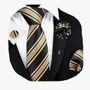 GUSLESON 3.15"（8cm） Striped Tie for Men With Lapel Pin Necktie Hankerchief Cufflinks Set