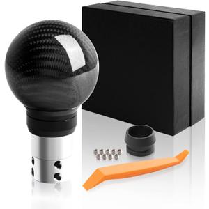 Universal Carbon Fiber Shift knob Round Ball Compatible with Lock/Button Automatic Transmission,Give for Boyfriend Father's Carbon Pattern Gear Shift Gift Box(Black)